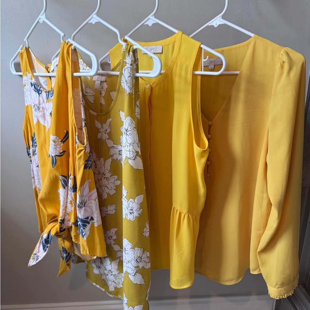 ☀️ Bright Yellow Blouse Bundle – LOFT – Size S – 4 Pieces 💛